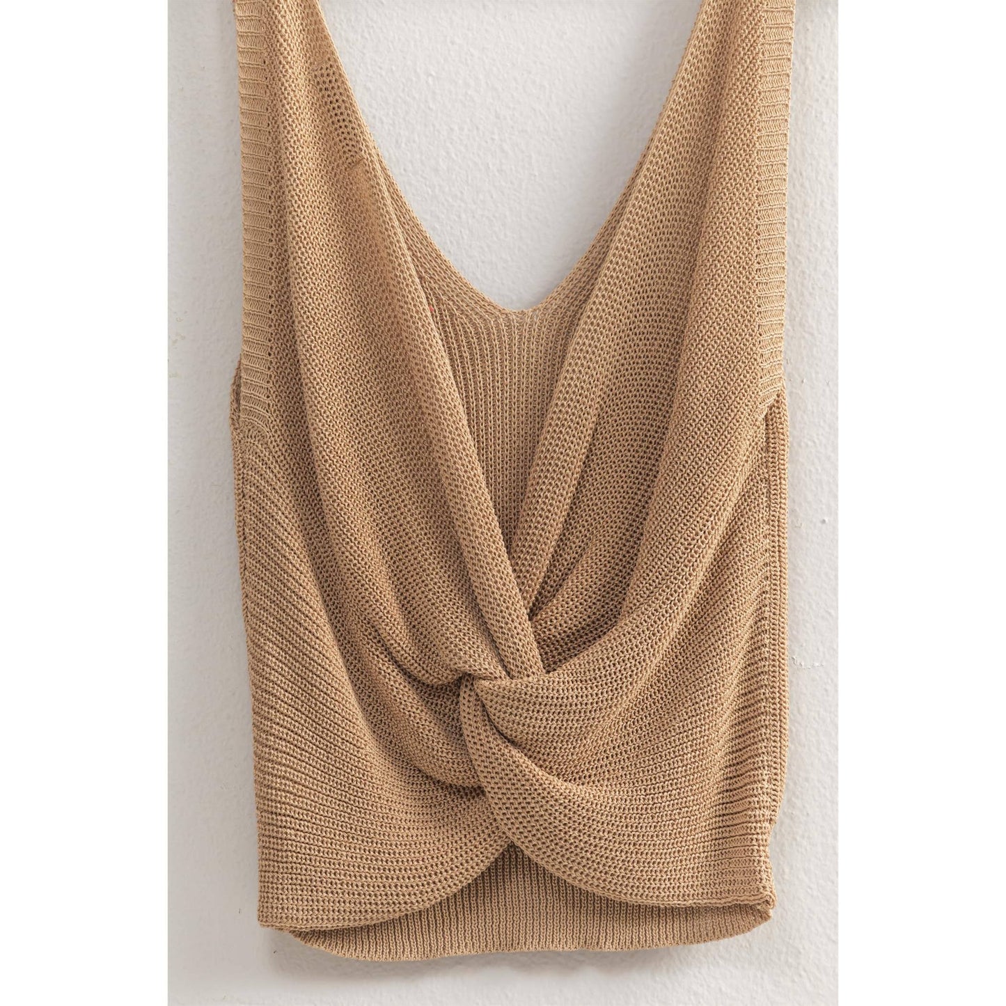 V-Neck Sleeveless Twist Back Knit Top