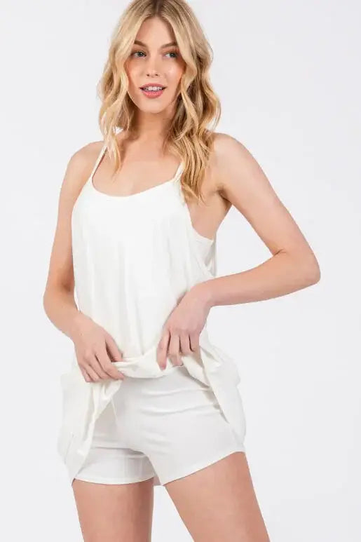 Cotton Cami Mini Dress with Romper Lining