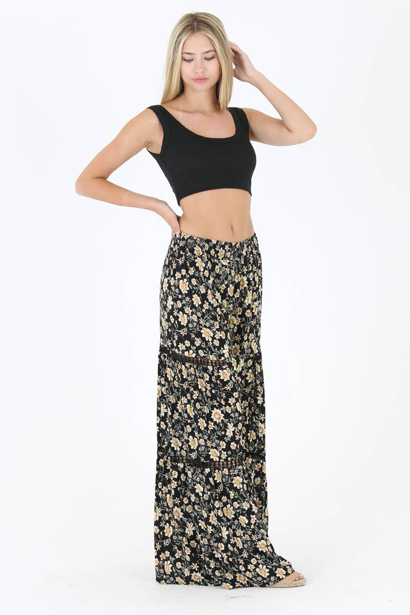 Wide leg Pants with lace insets