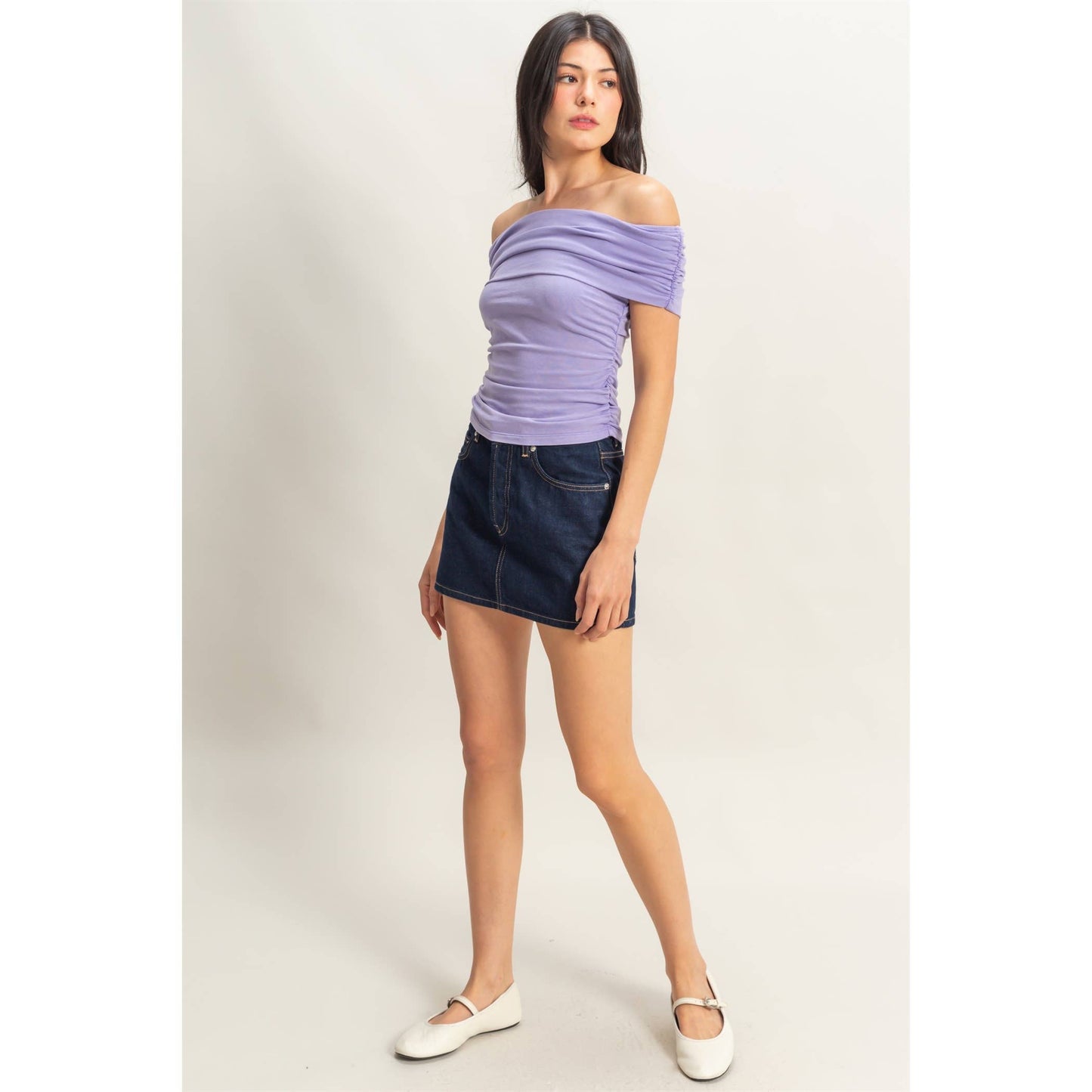 Off-The-Shoulder Side Ruched Top