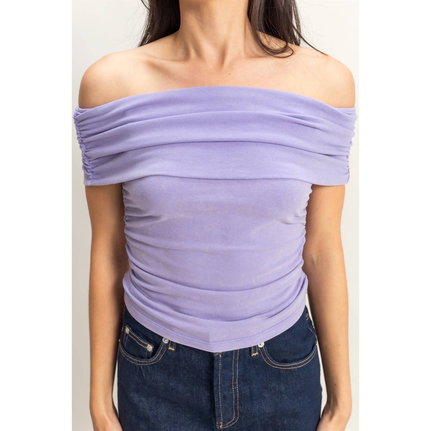 Off-The-Shoulder Side Ruched Top