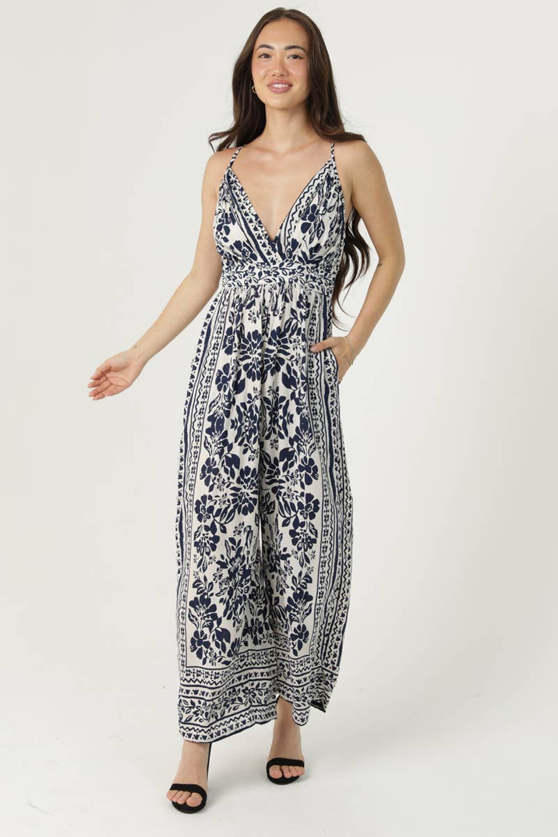 V NECK PRINTED JUMPSUIT