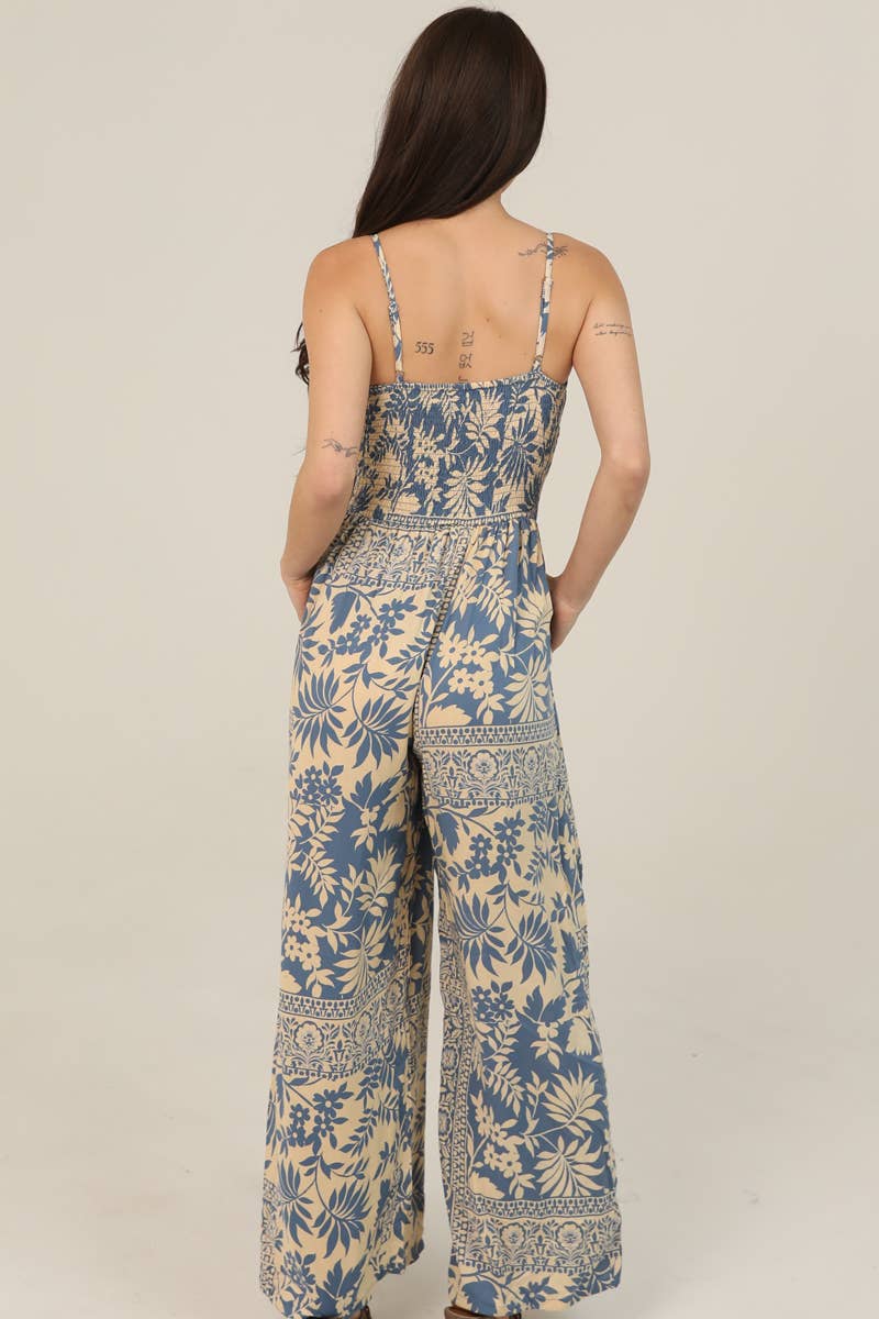 V NECK TWIST FRONT CUT OUT JUMPSUIT WITH WIDE LEG