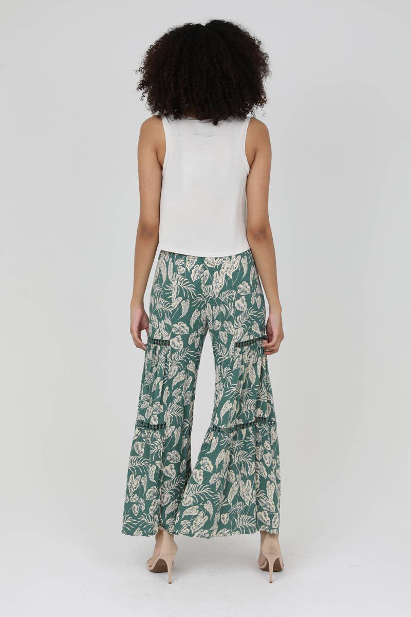 WIDE LEG FLARE PANTS WITH CROCHET LACE INSERTS