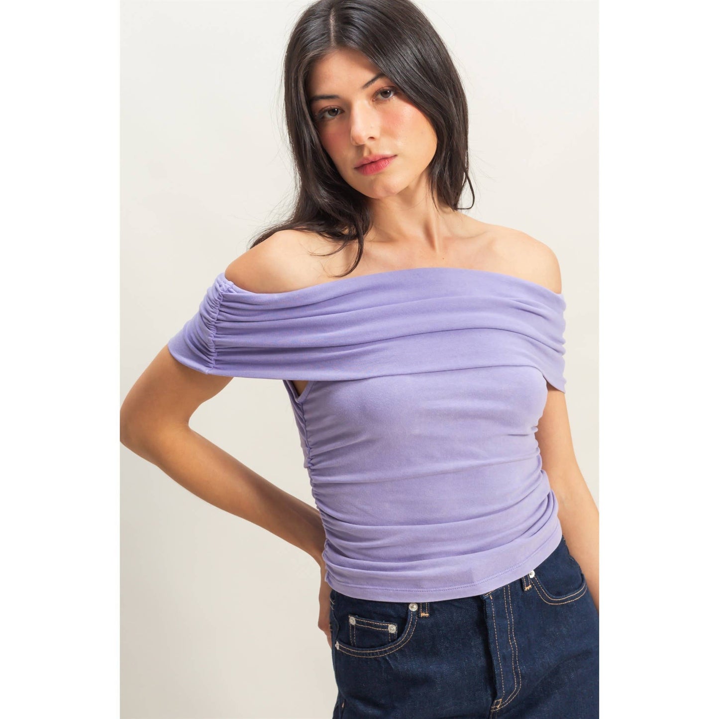 Off-The-Shoulder Side Ruched Top