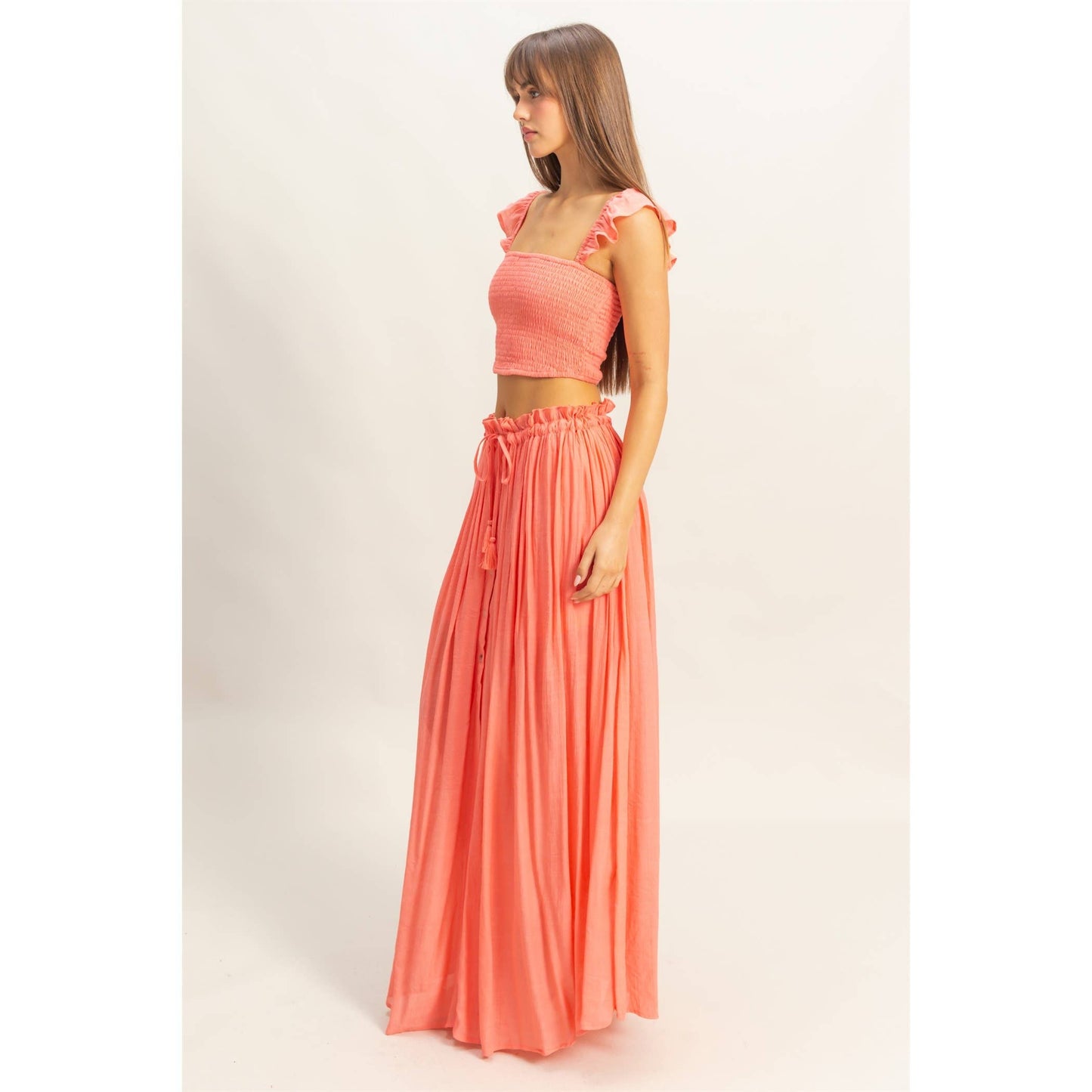 Smocked Sleeveless Top And Maxi Skirt Set
