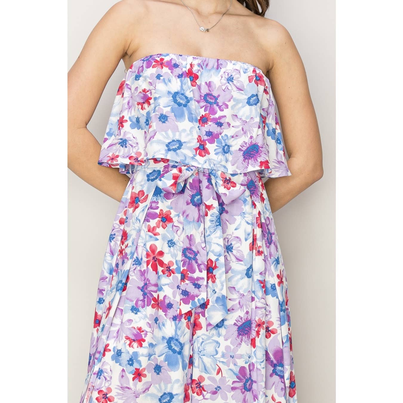 Floral Print Layered Tube Jumpsuit