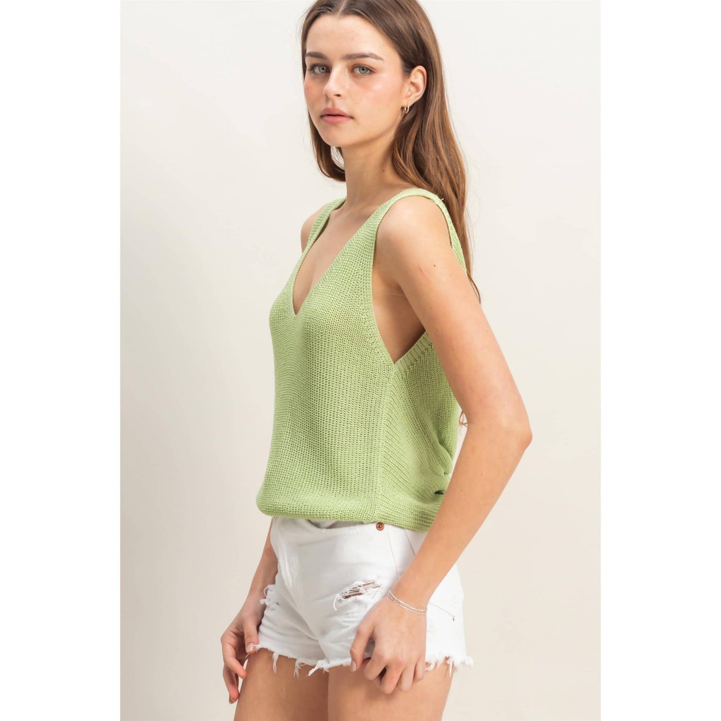 V-Neck Sleeveless Twist Back Knit Top