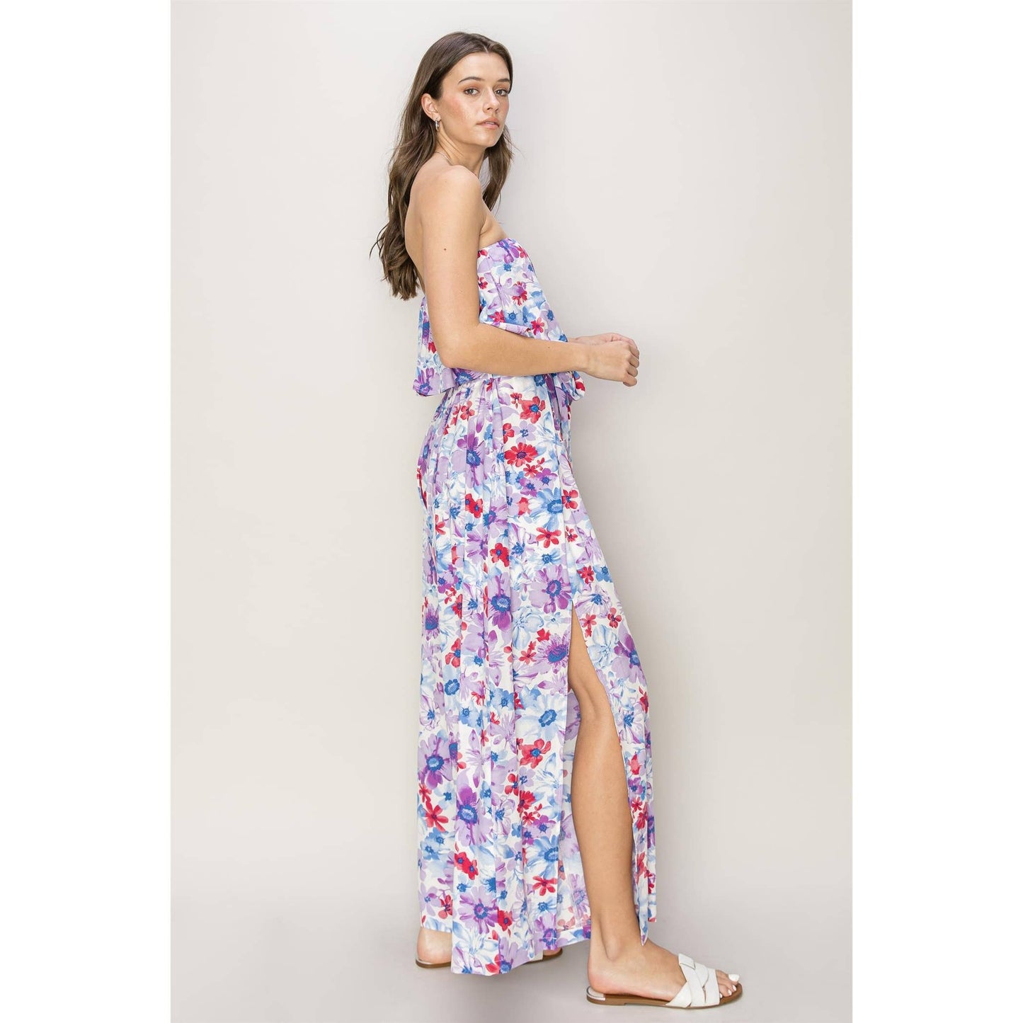 Floral Print Layered Tube Jumpsuit