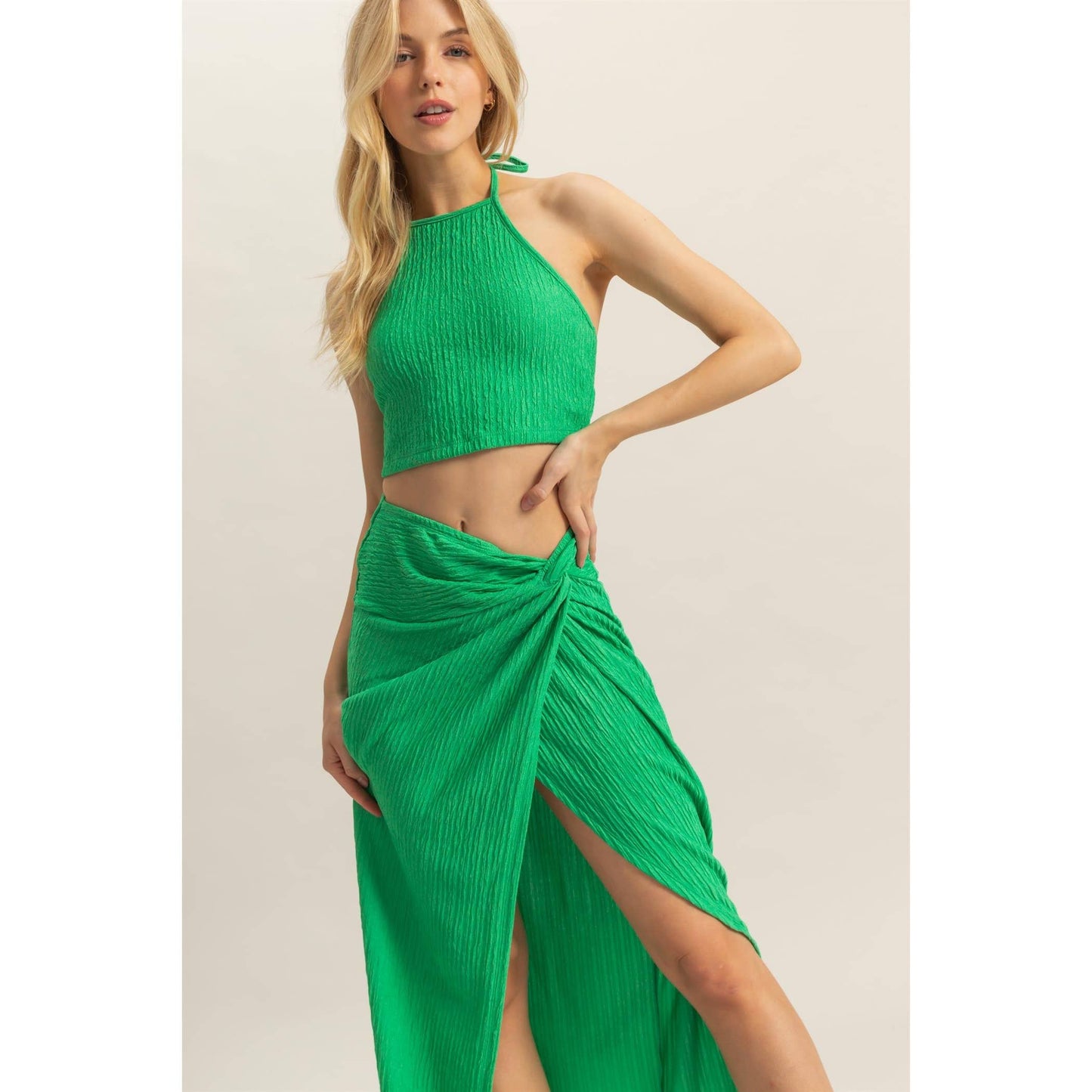 Knit Halter Top And Knotted Skirt Set
