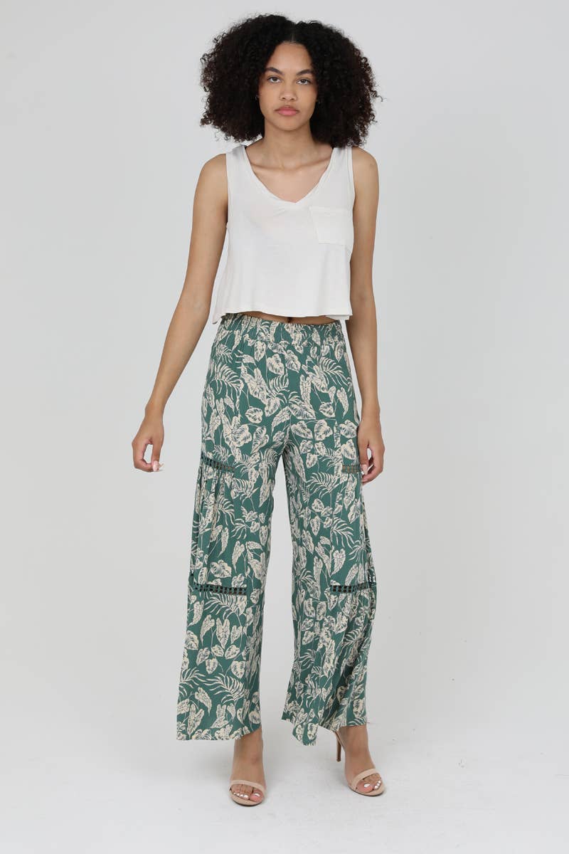 WIDE LEG FLARE PANTS WITH CROCHET LACE INSERTS