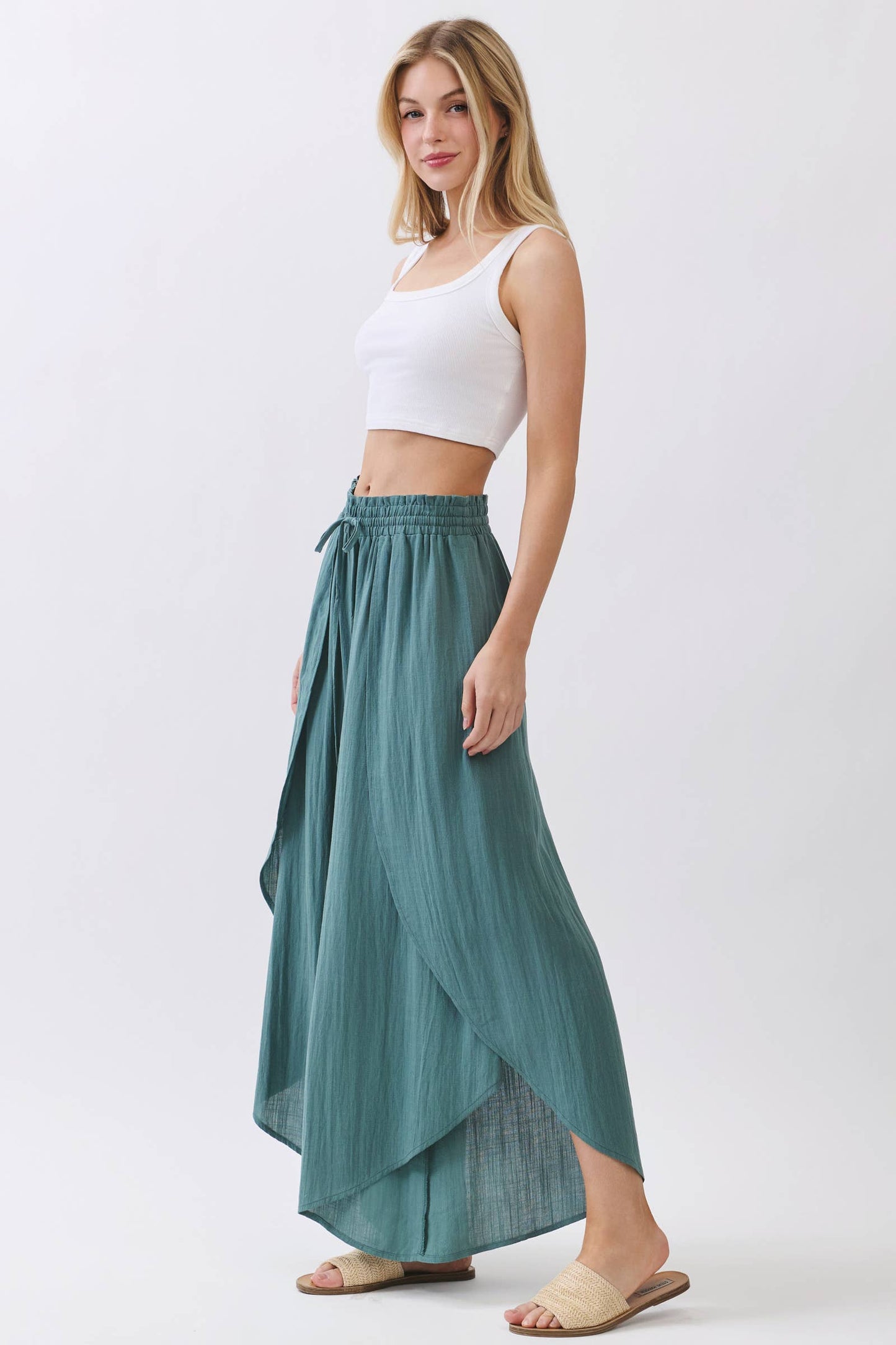 FRONT SLIT WRAP ROUND HEM PANTS