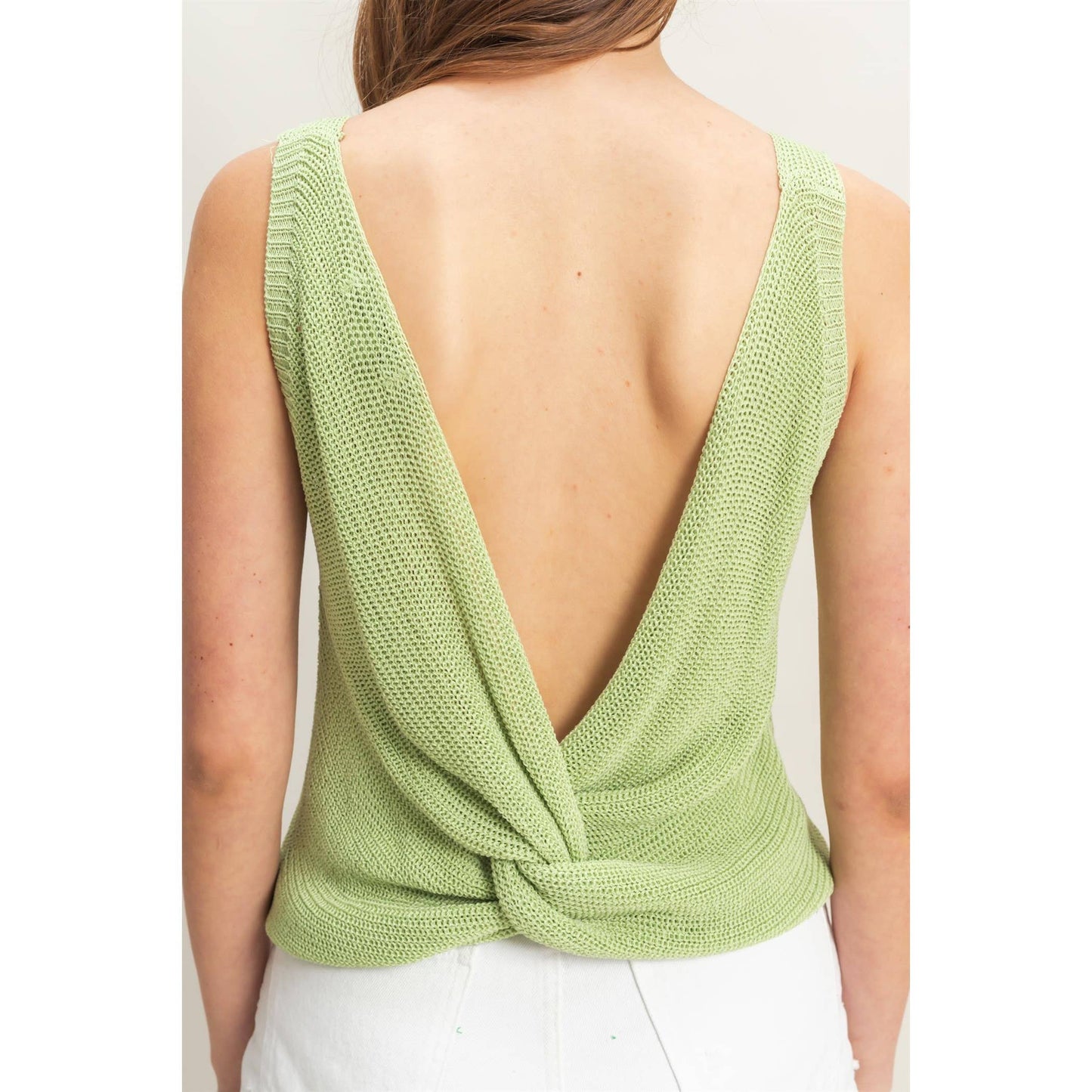 V-Neck Sleeveless Twist Back Knit Top