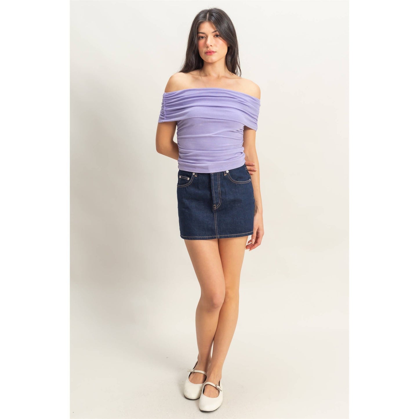 Off-The-Shoulder Side Ruched Top