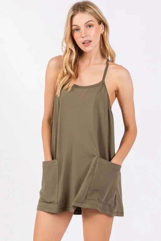 Cotton Cami Mini Dress with Romper Lining