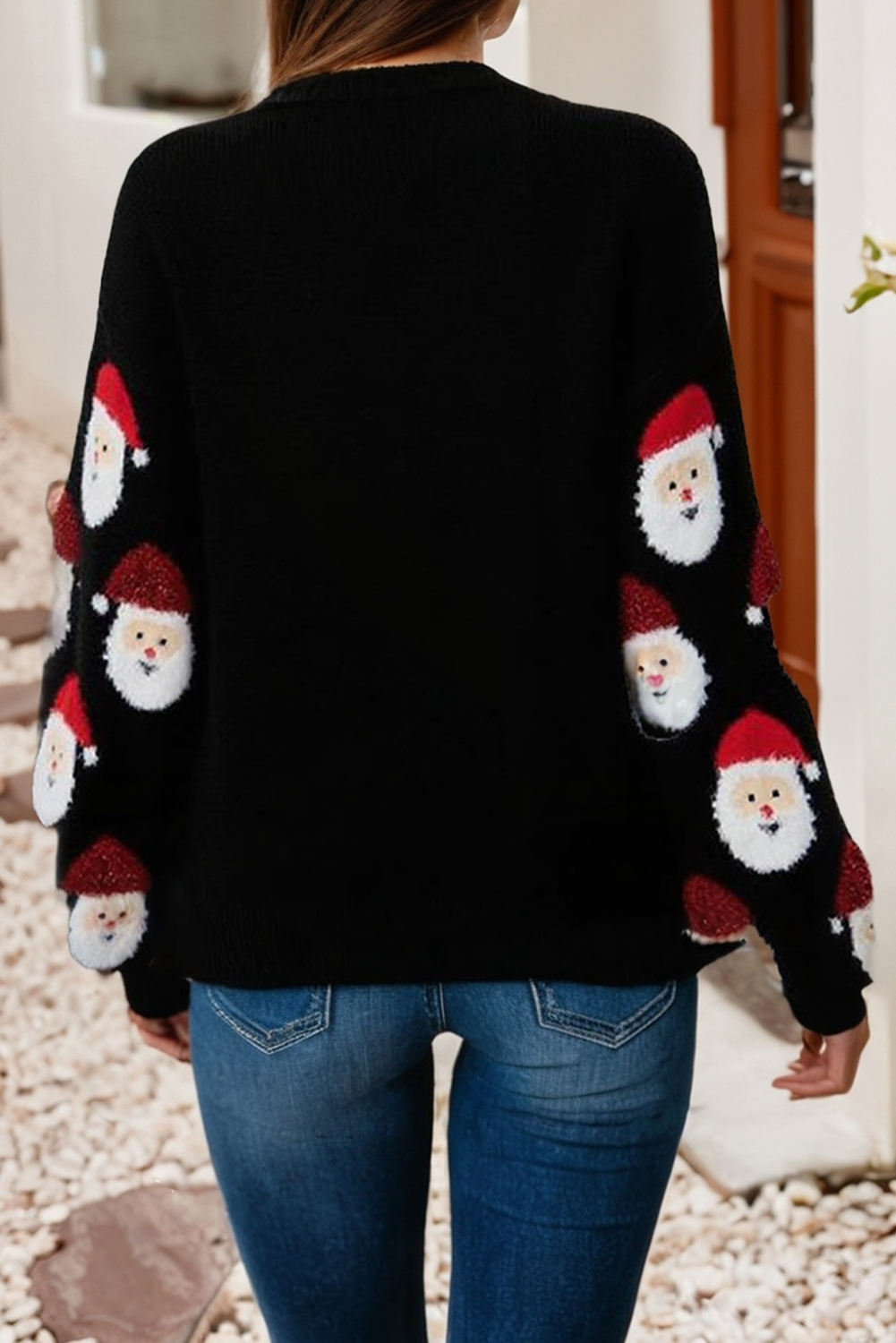 Santa Claus Pattern Button V Neck Sweater Cardigan
