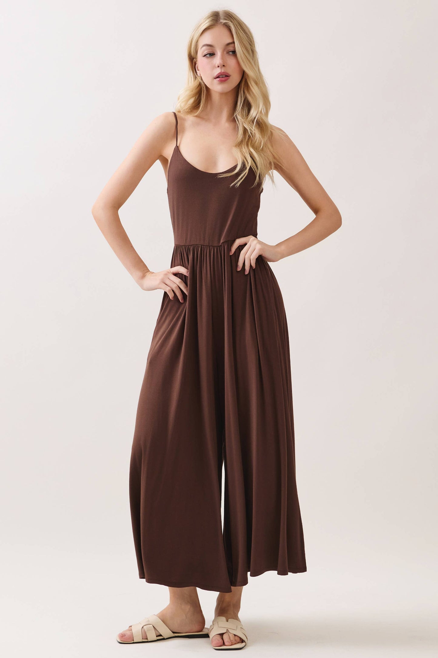 Flare Wide Leg Jumpsuit W/ Adjustable Strap