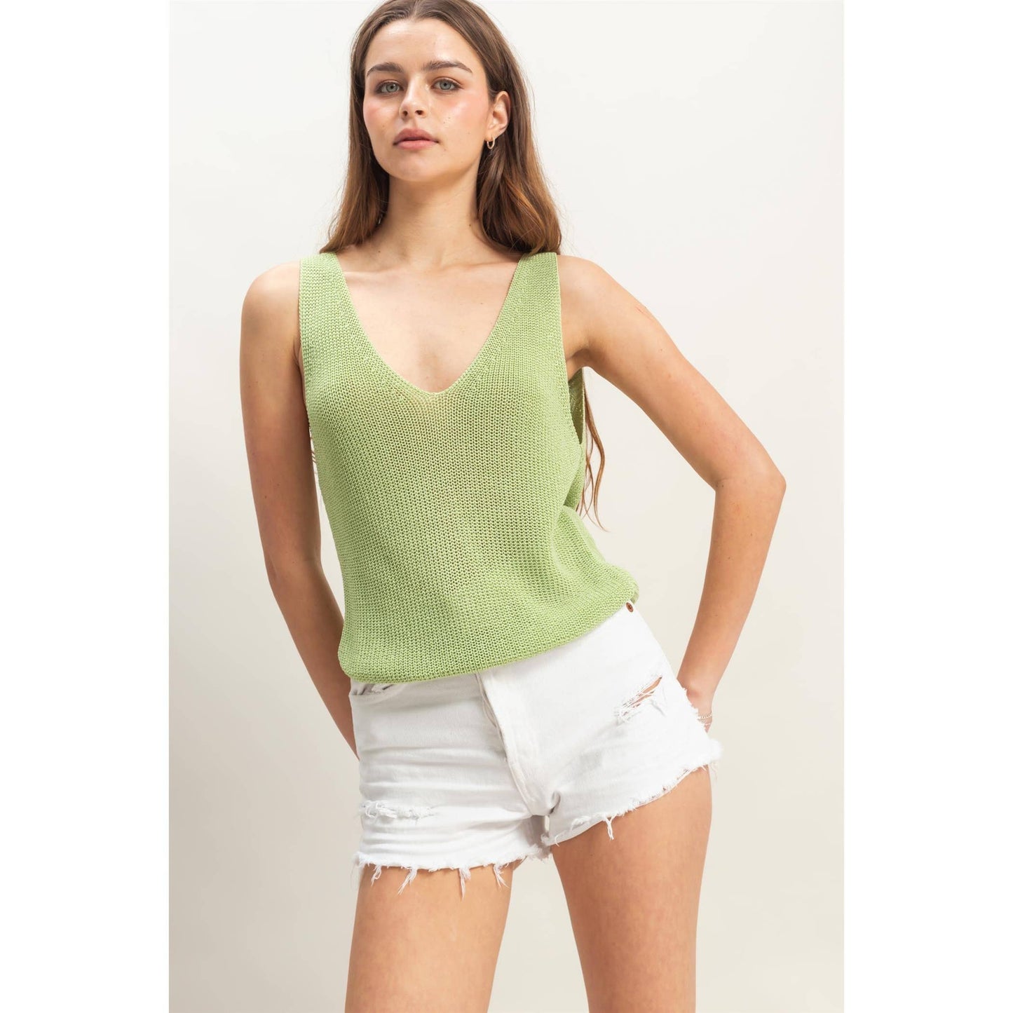 V-Neck Sleeveless Twist Back Knit Top