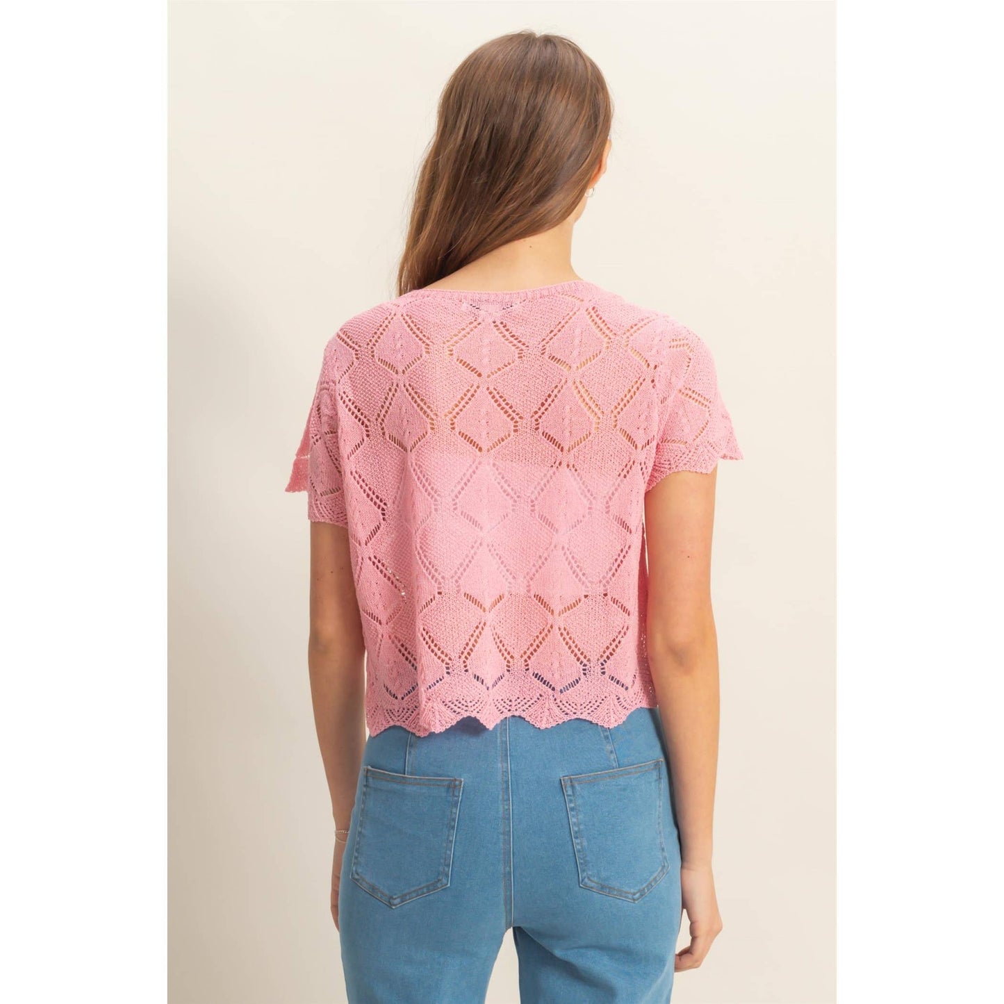 Short Sleeve Open Stitch Crochet Top