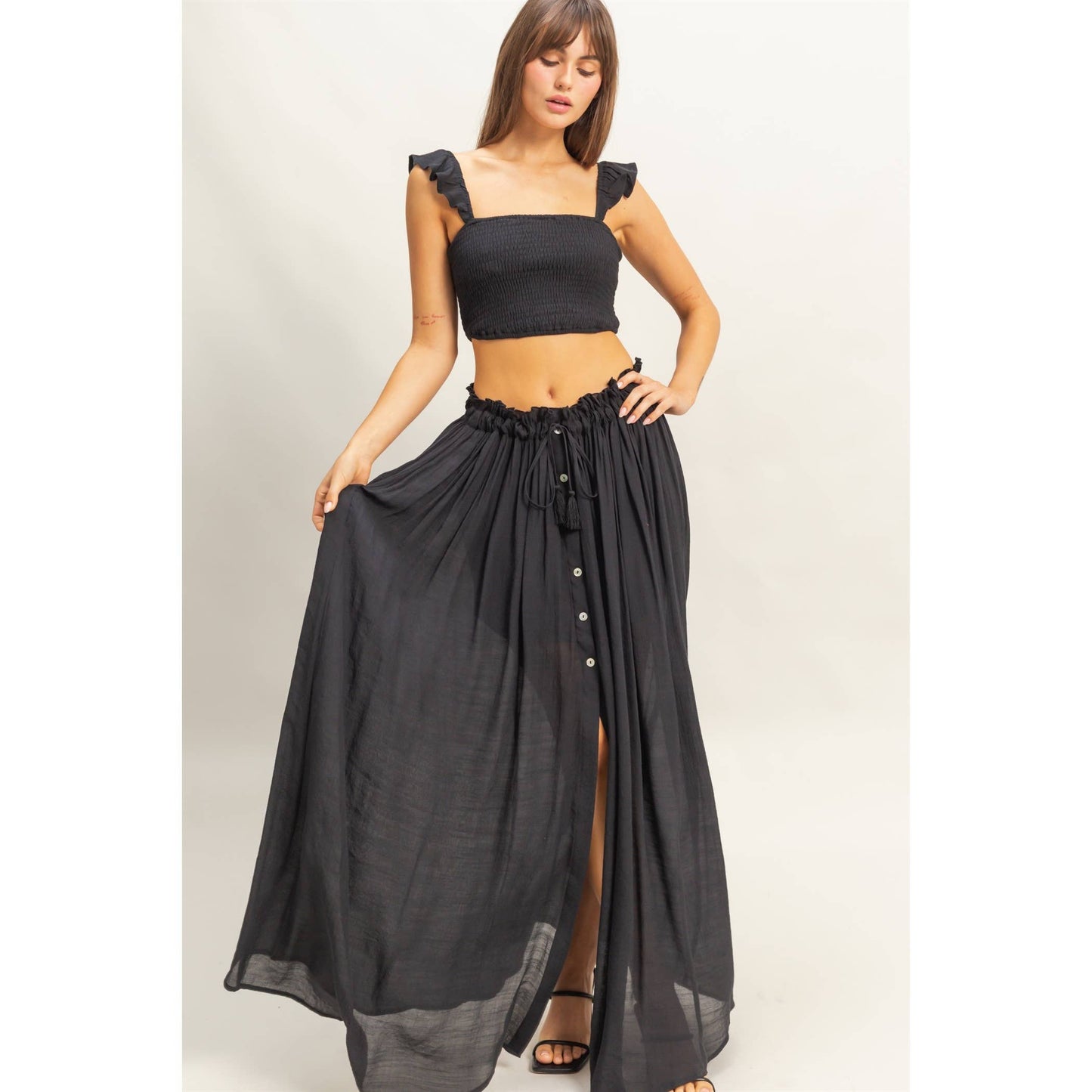 Smocked Sleeveless Top And Maxi Skirt Set