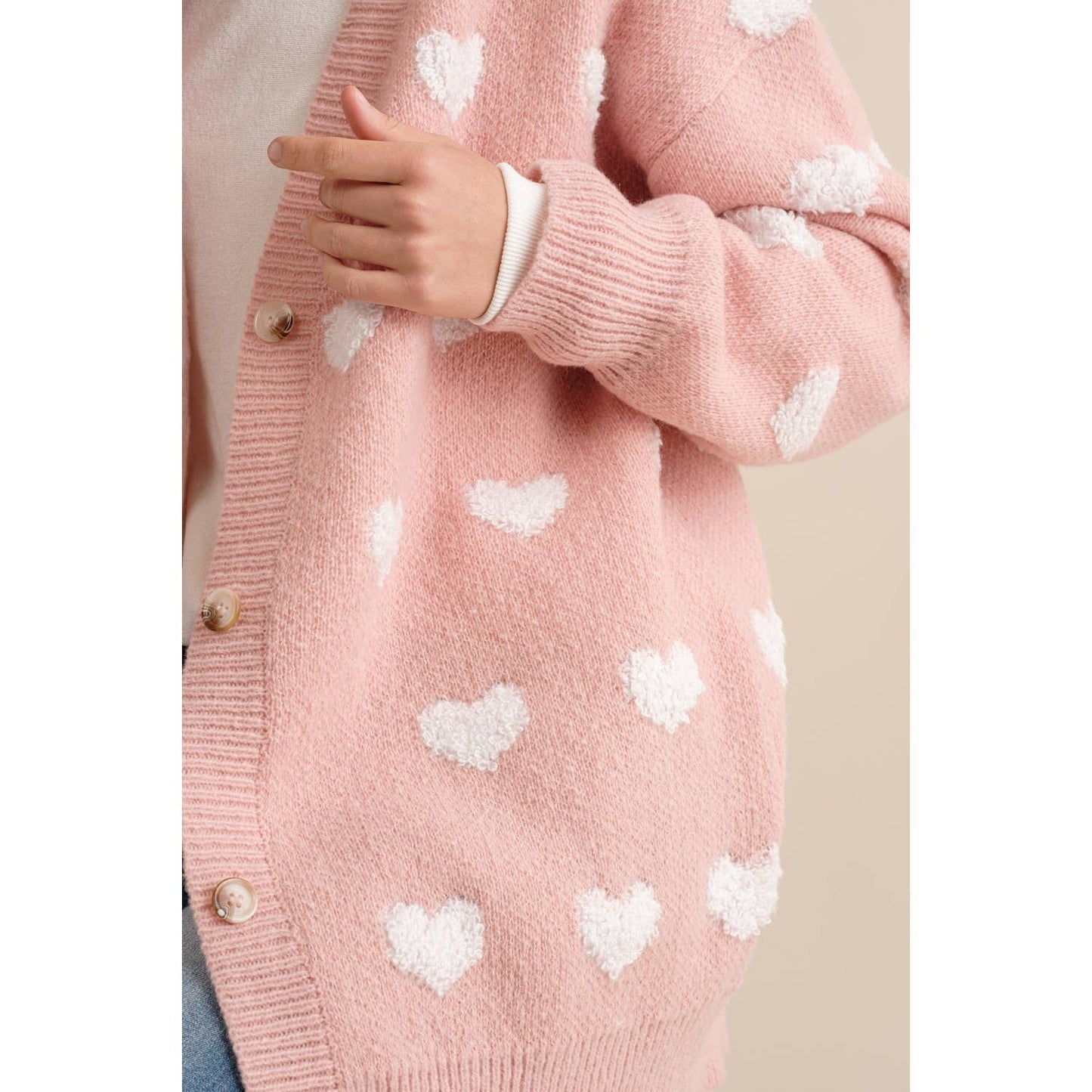 ALL OVER HEART PATTERN SWEATER CARDIGAN