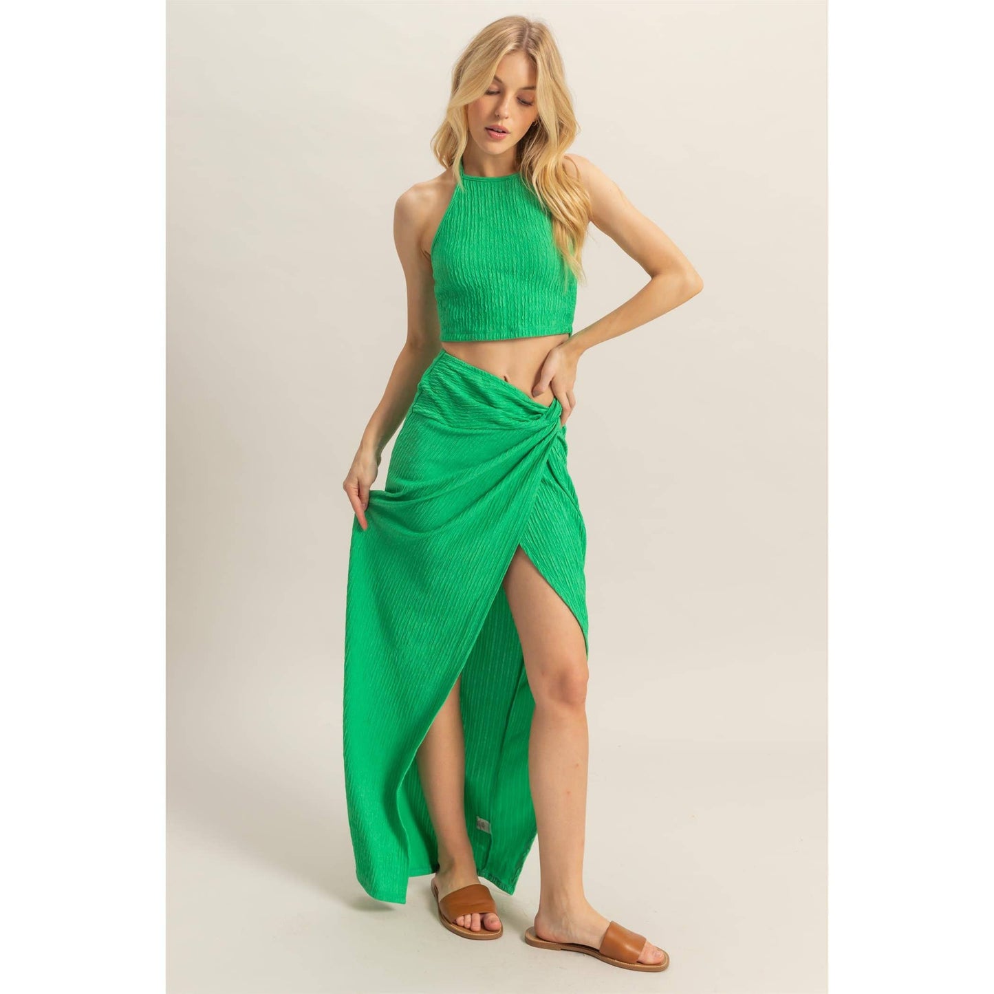 Knit Halter Top And Knotted Skirt Set