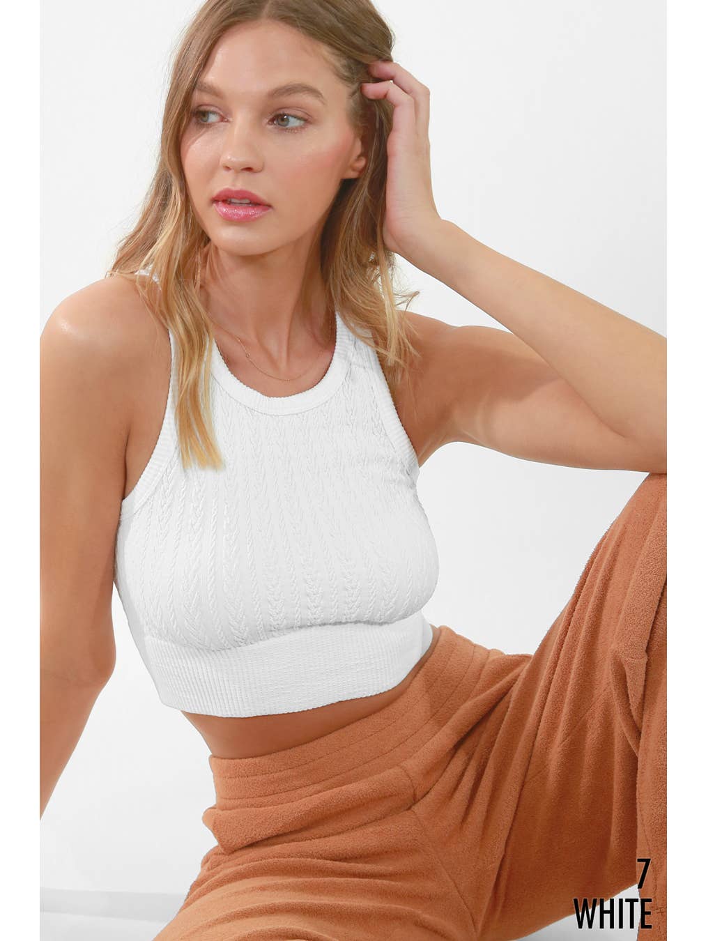 Vintage Cable Knit Highneck Crop Top