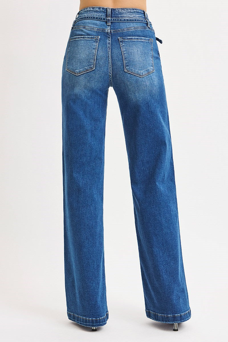 HIGH RISE WIDE LEG BELTED JEANS