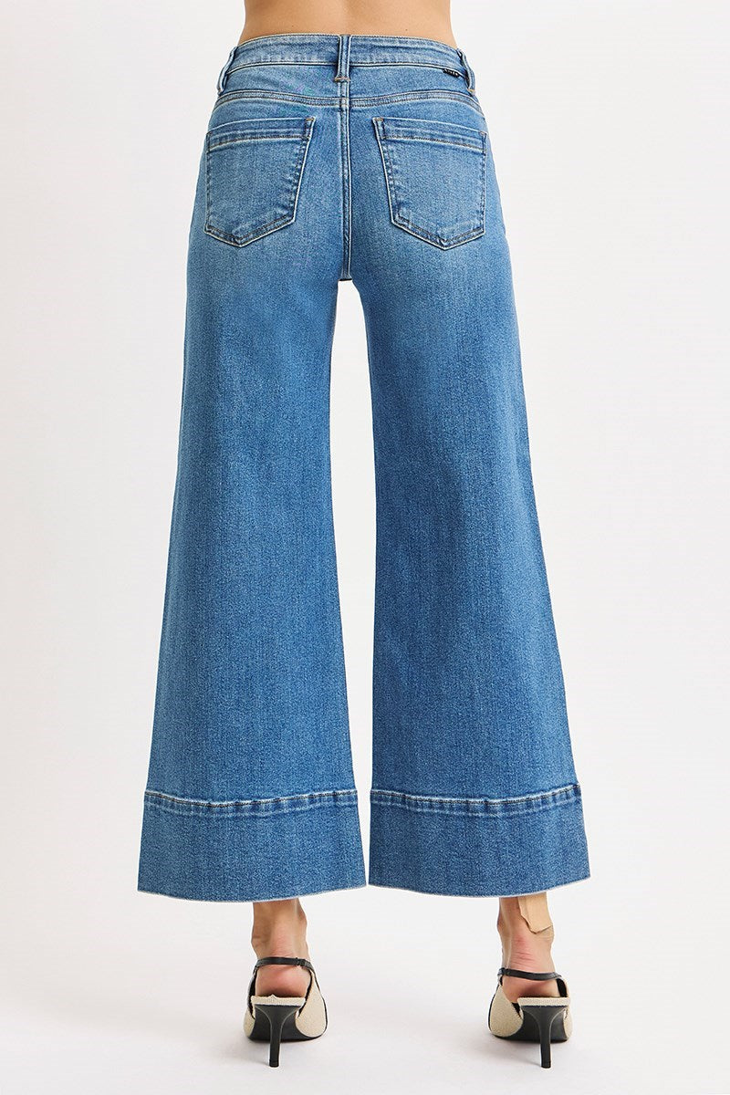 TUMMY CONTROL MID RISE CROP WIDE PINTUCK FRONT JEANS
