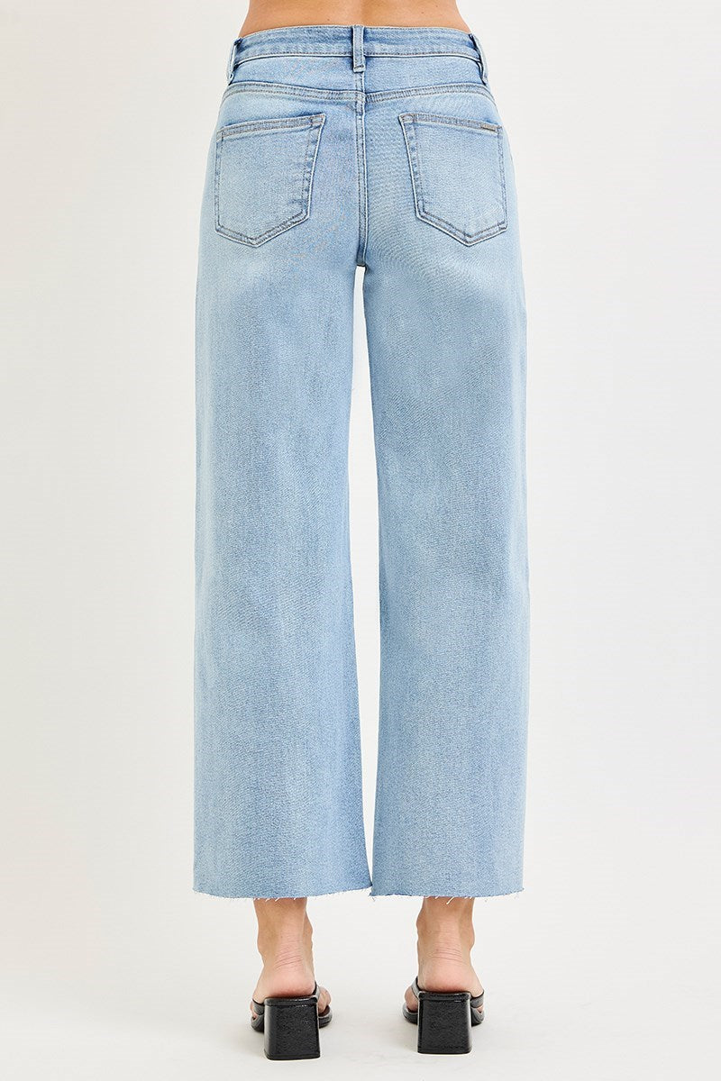 HIGH RISE CROP WIDE FLOWER LACE JEANS