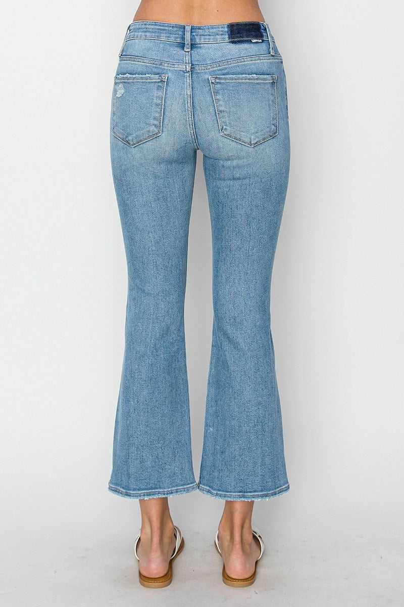 MID RISE BUTTON DOWN CROPPED FLARE JEANS
