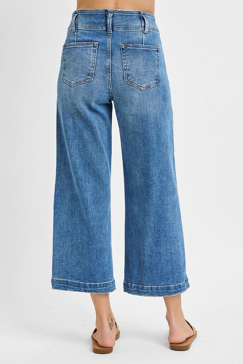 HIGH RISE CROP WIDE FRONT SEAM DETAIL JEANS