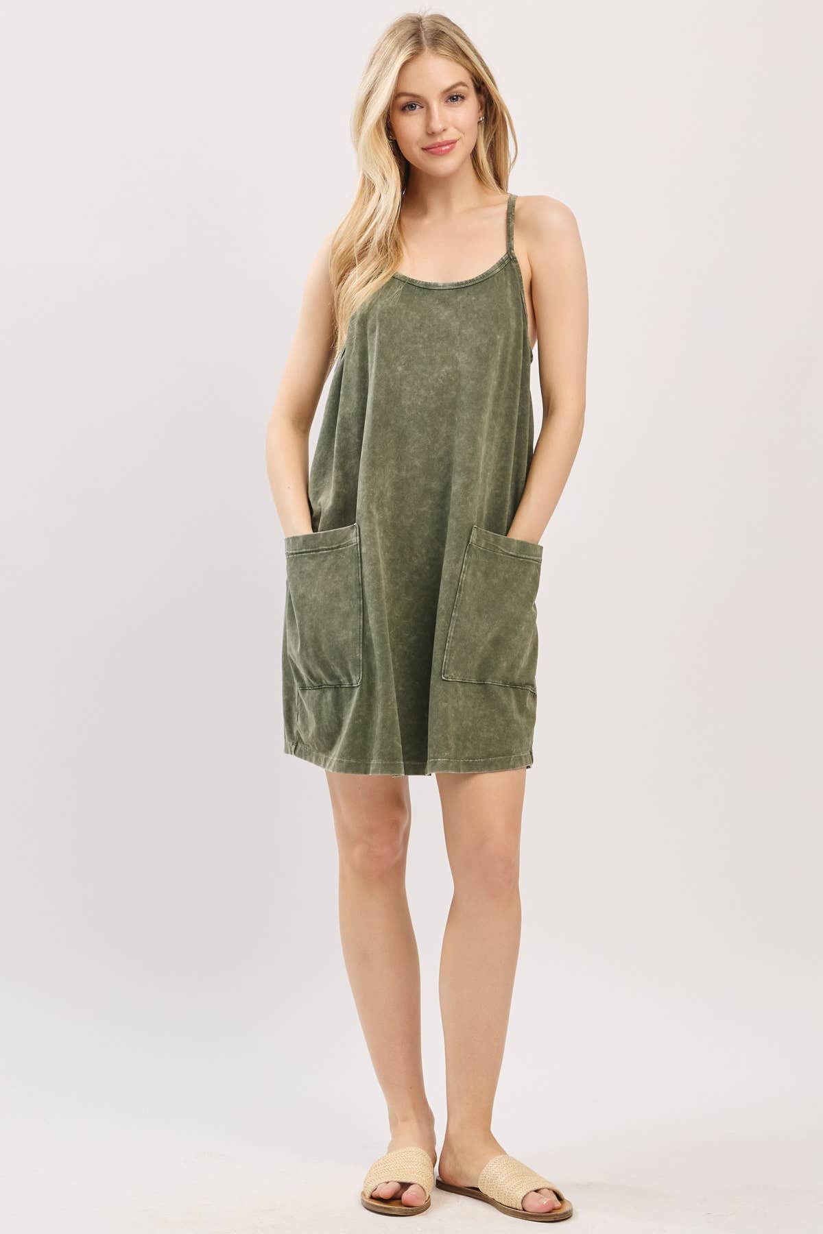 Cotton Cami Mini Dress with Romper Lining