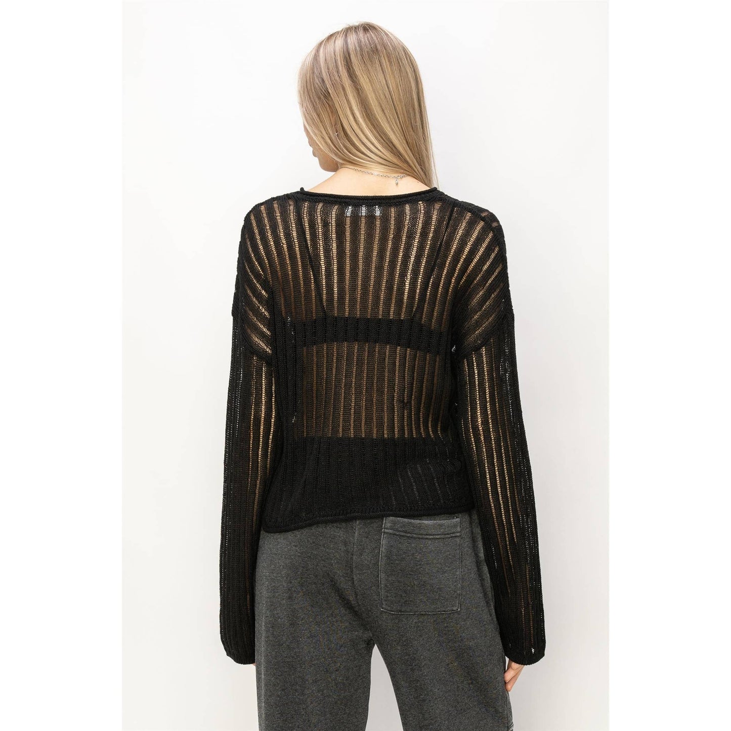 Open Knit Long Sleeve Sweater