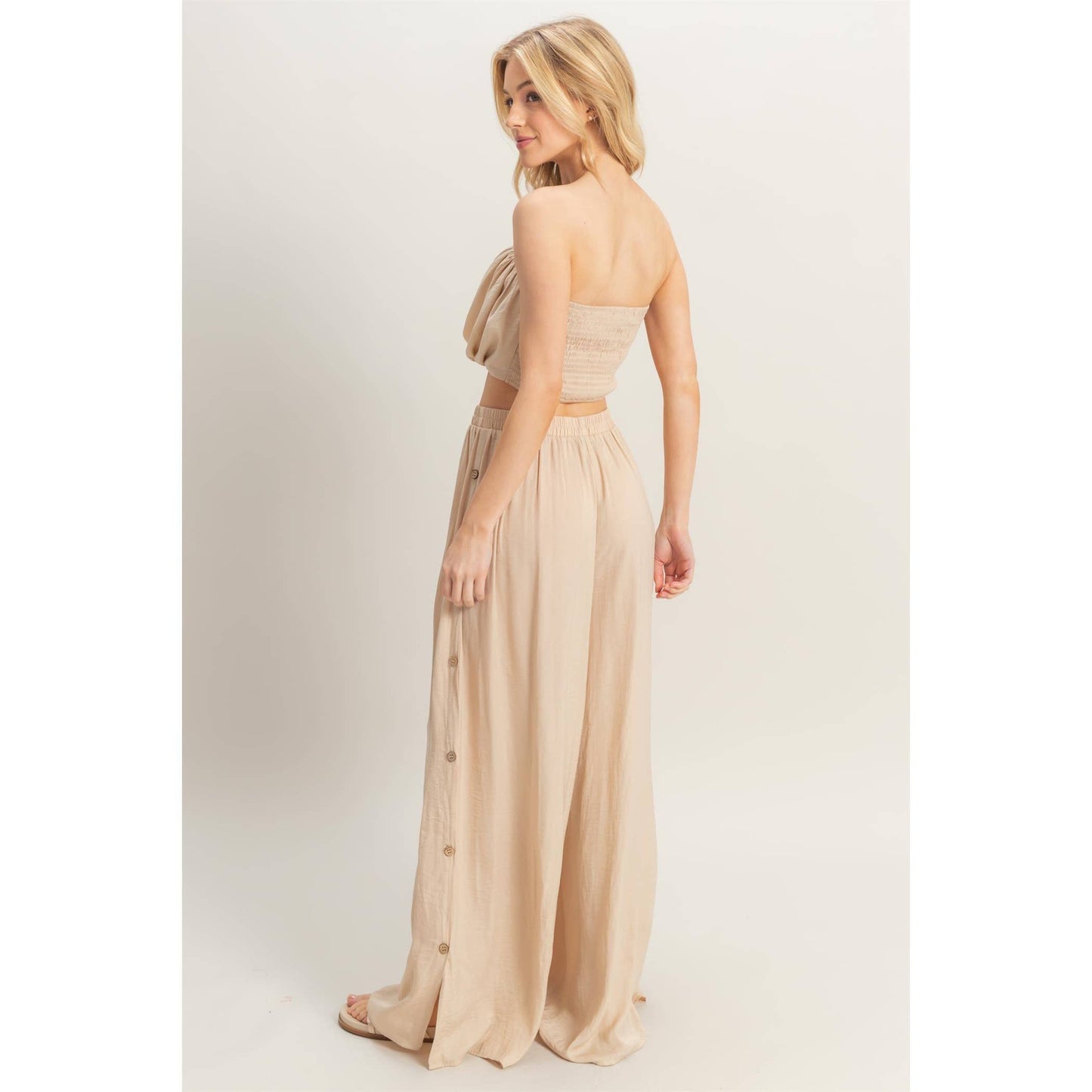 Ruched Top And High Waist Pants Set