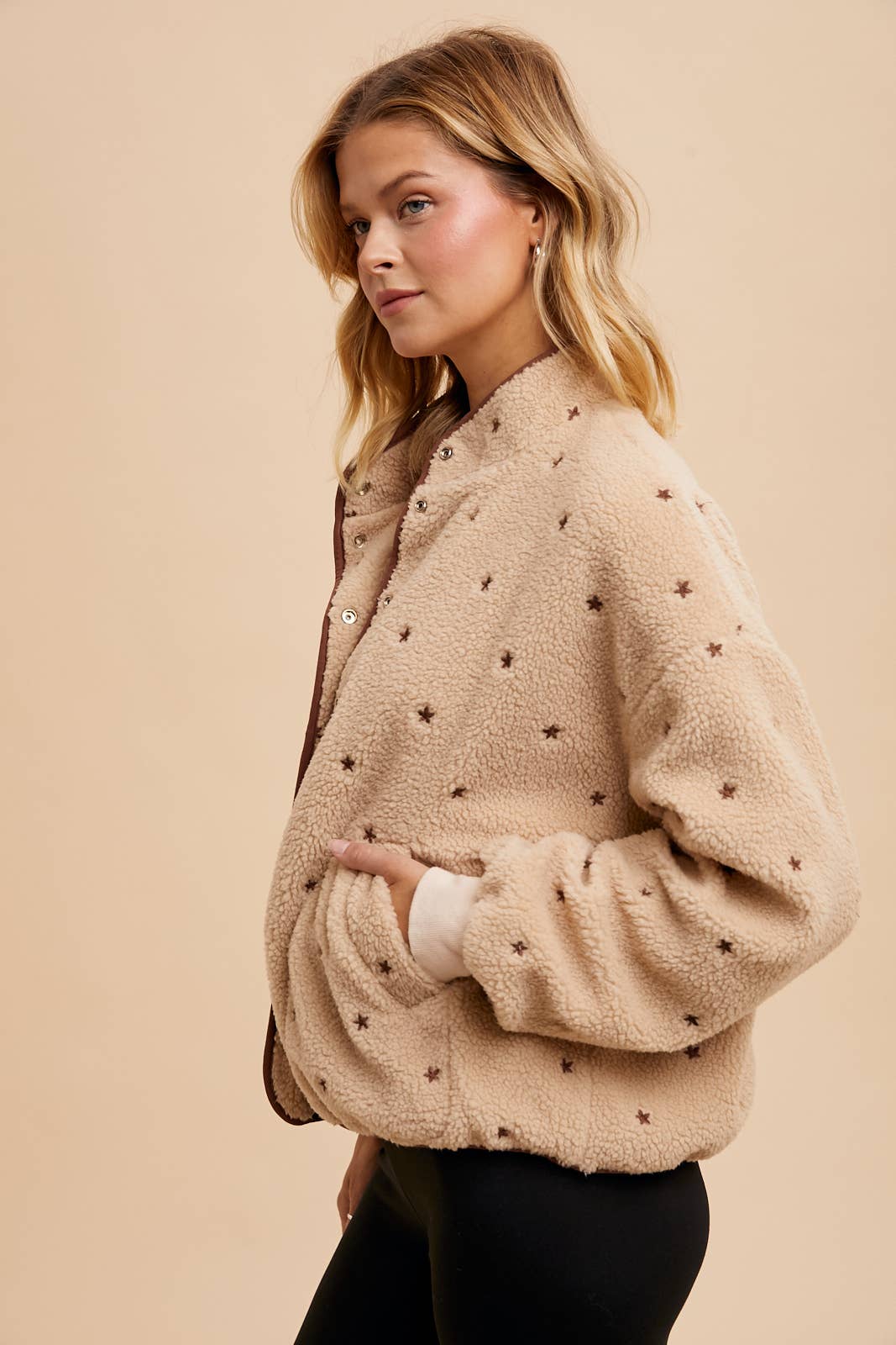 SPECKLED EMBROIDERED SHERPA JACKET