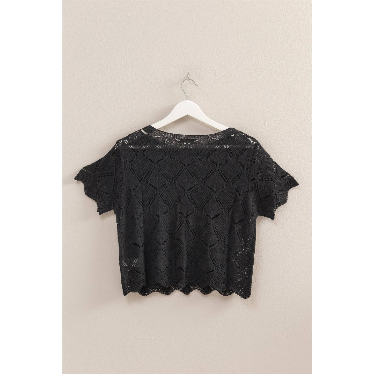 Short Sleeve Open Stitch Crochet Top