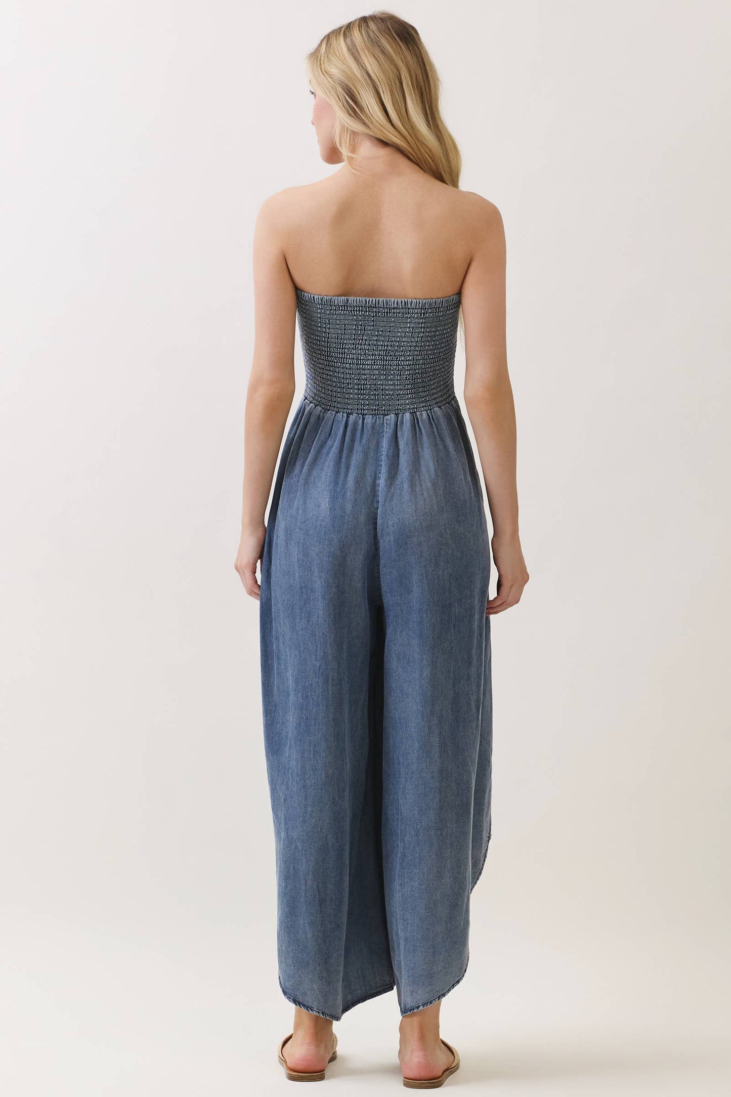 TENCEL SMOCKED ROUND HEM JUMPSUIT