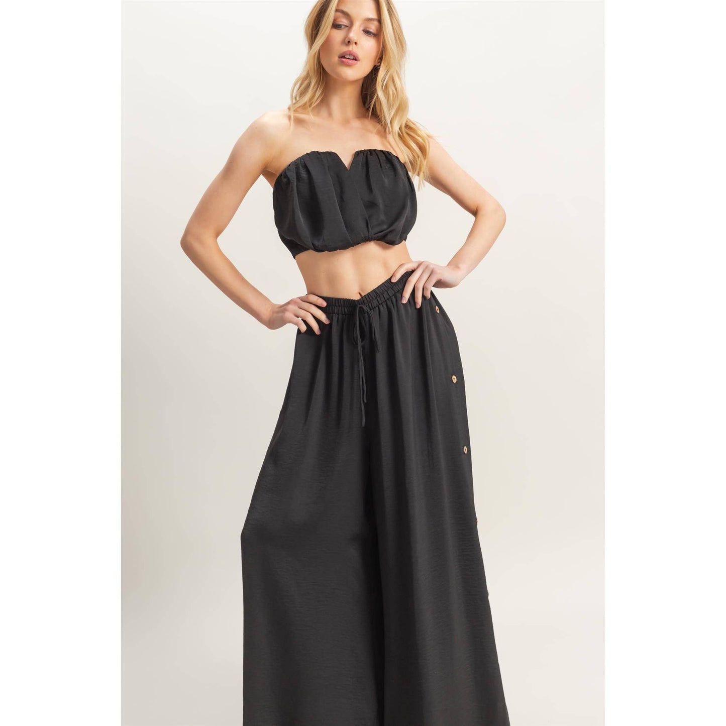 Ruched Top And High Waist Pants Set