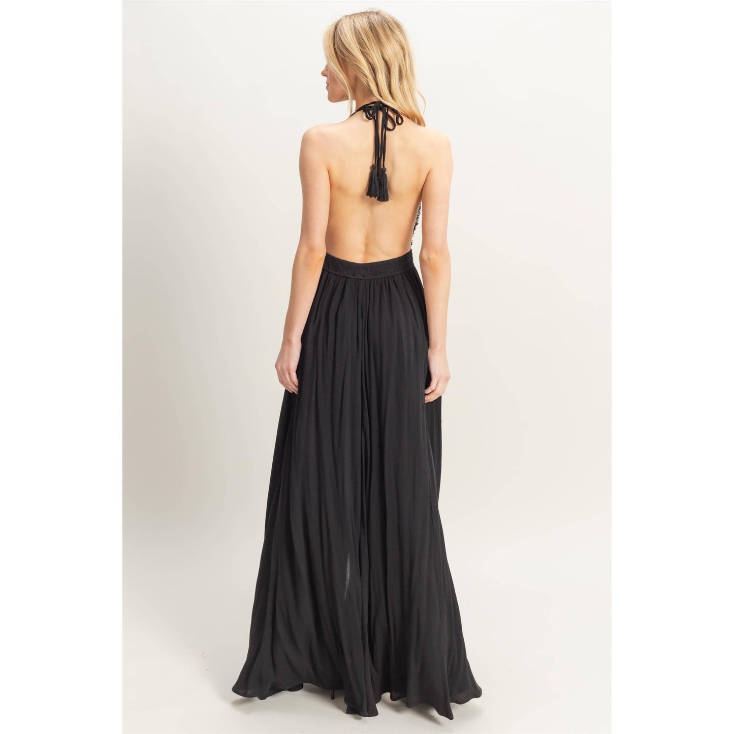 Halterneck Fitted Waist Flowy Maxi Dress