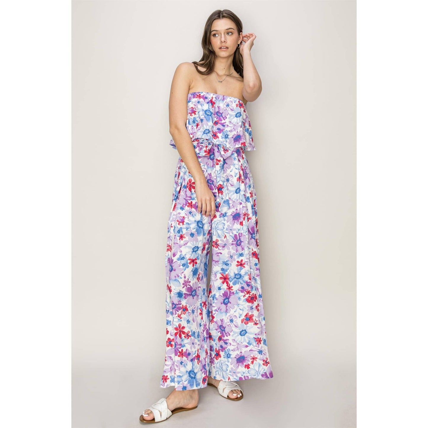 Floral Print Layered Tube Jumpsuit