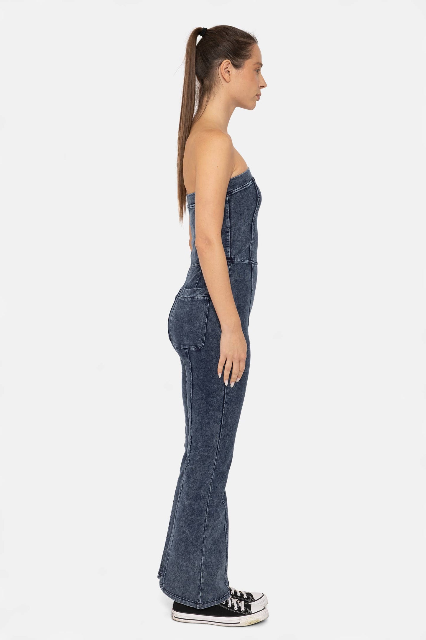 Cotton Blend Strapless Flared Jumpsuit
