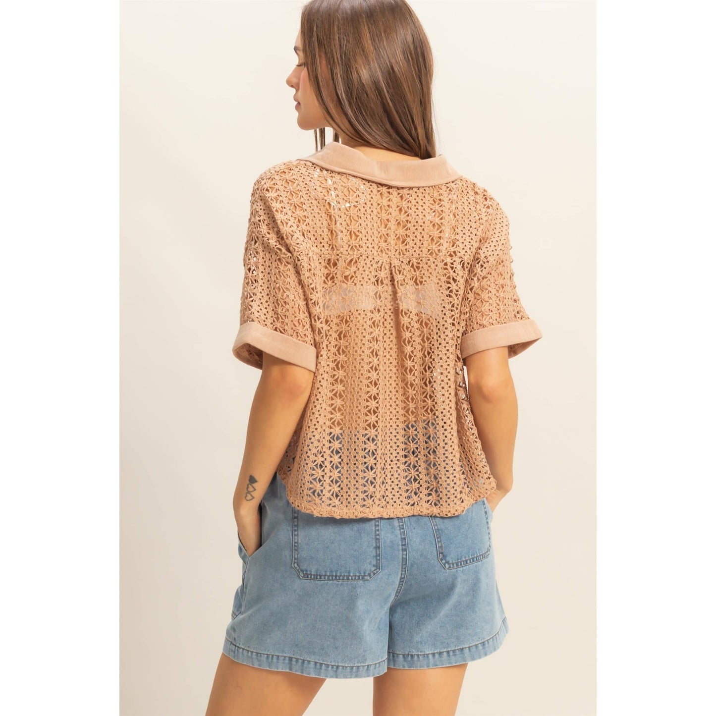 Short Sleeve Crochet Fabric Shirt