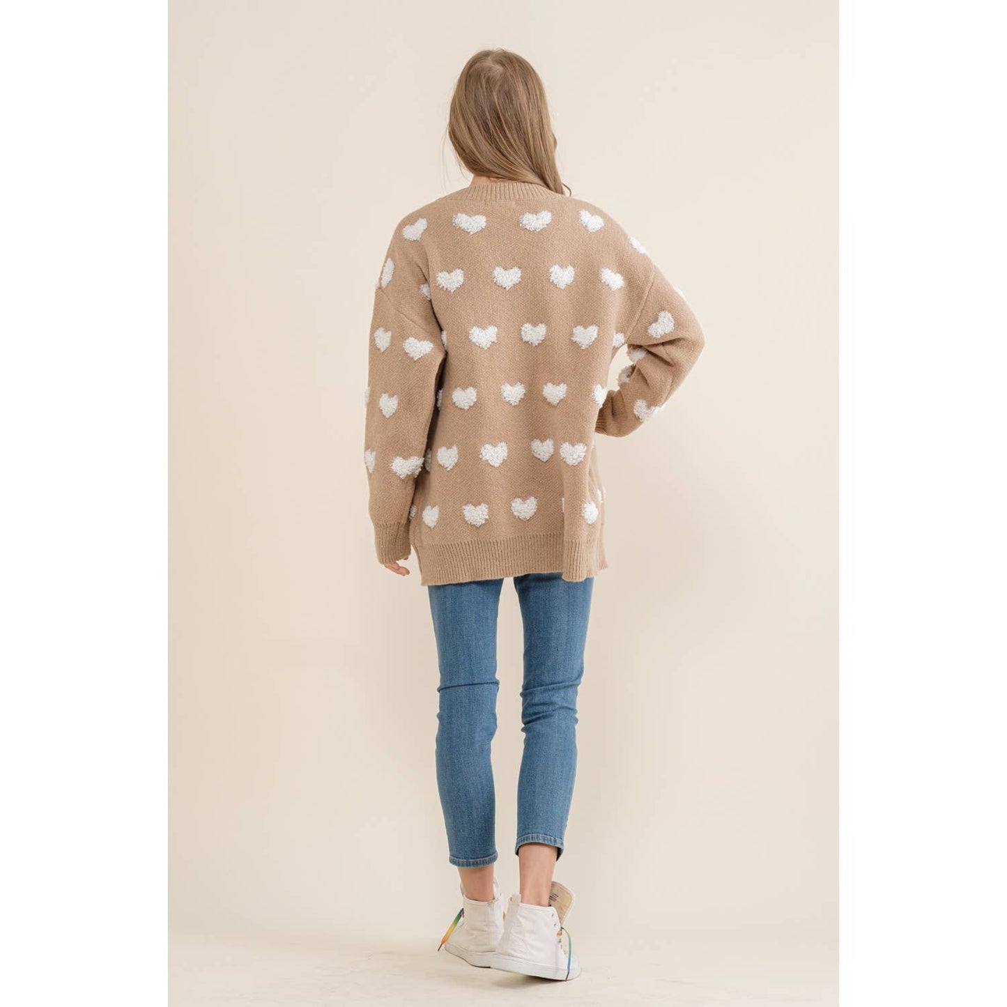 ALL OVER HEART PATTERN SWEATER CARDIGAN