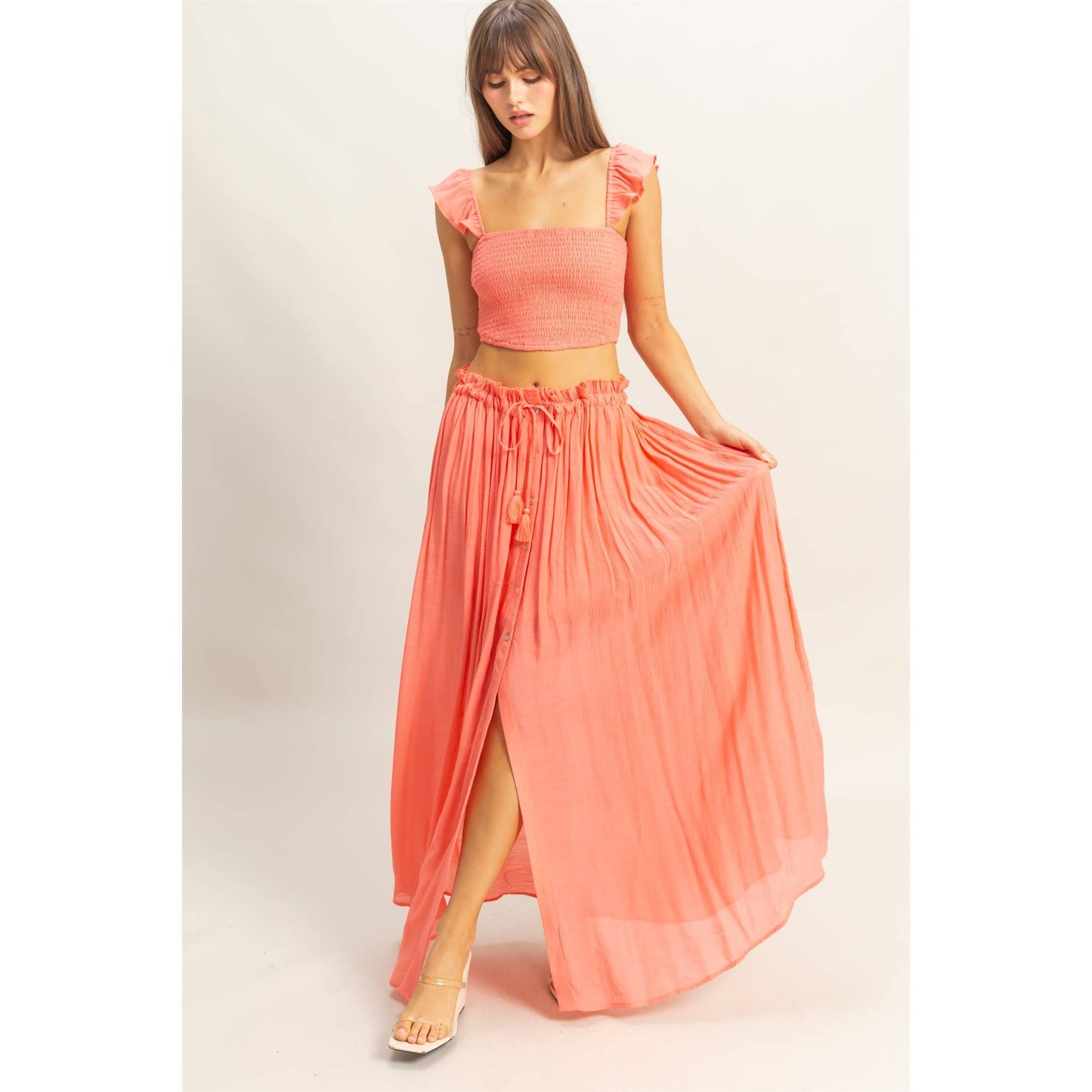 Smocked Sleeveless Top And Maxi Skirt Set