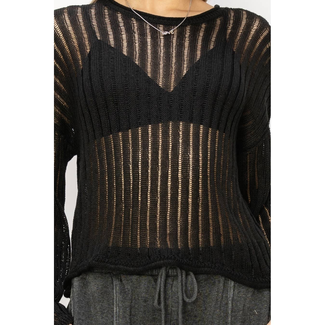 Open Knit Long Sleeve Sweater