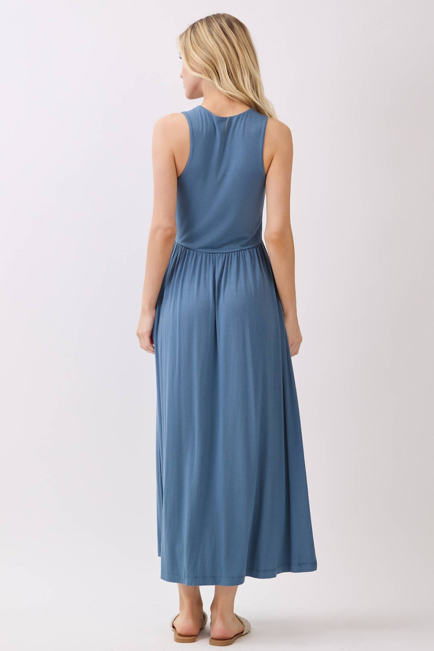 Solid Sleeveless Midi Dress with Front Slit