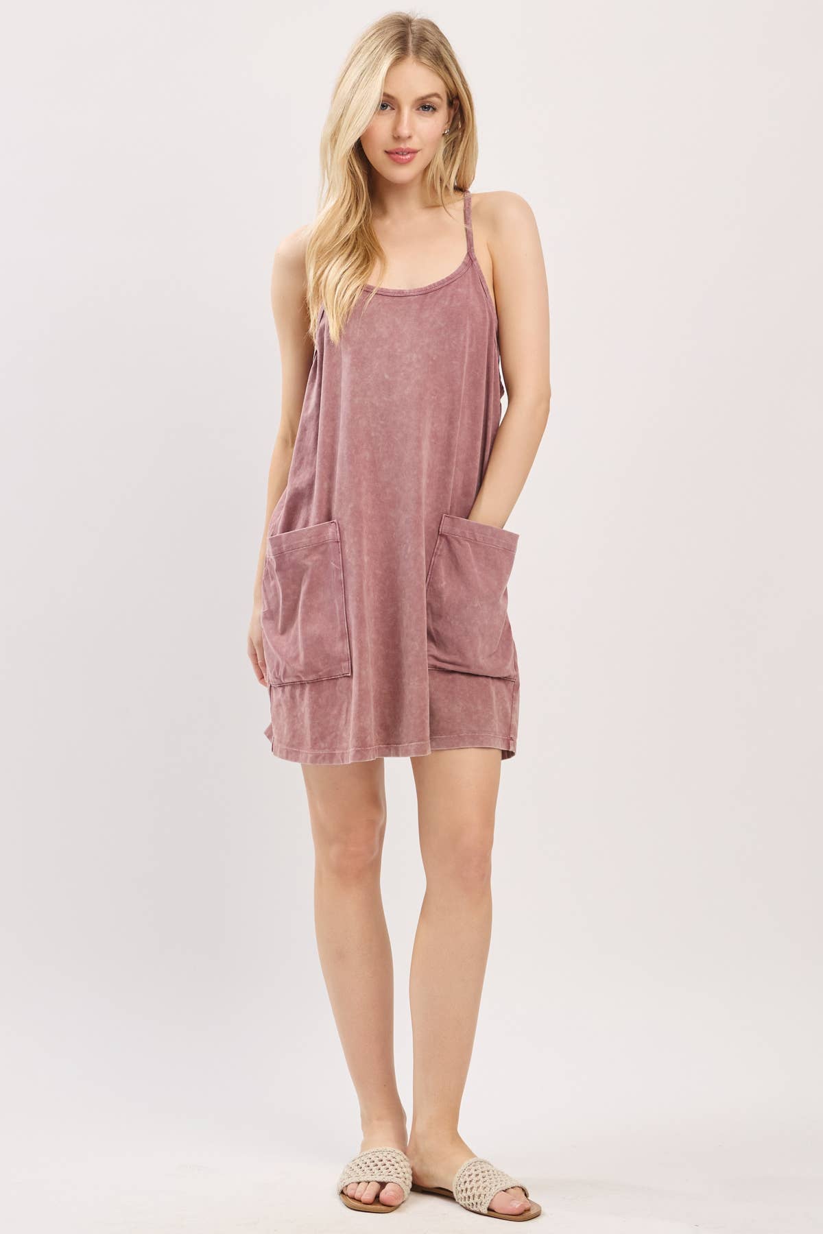 Cotton Cami Mini Dress with Romper Lining