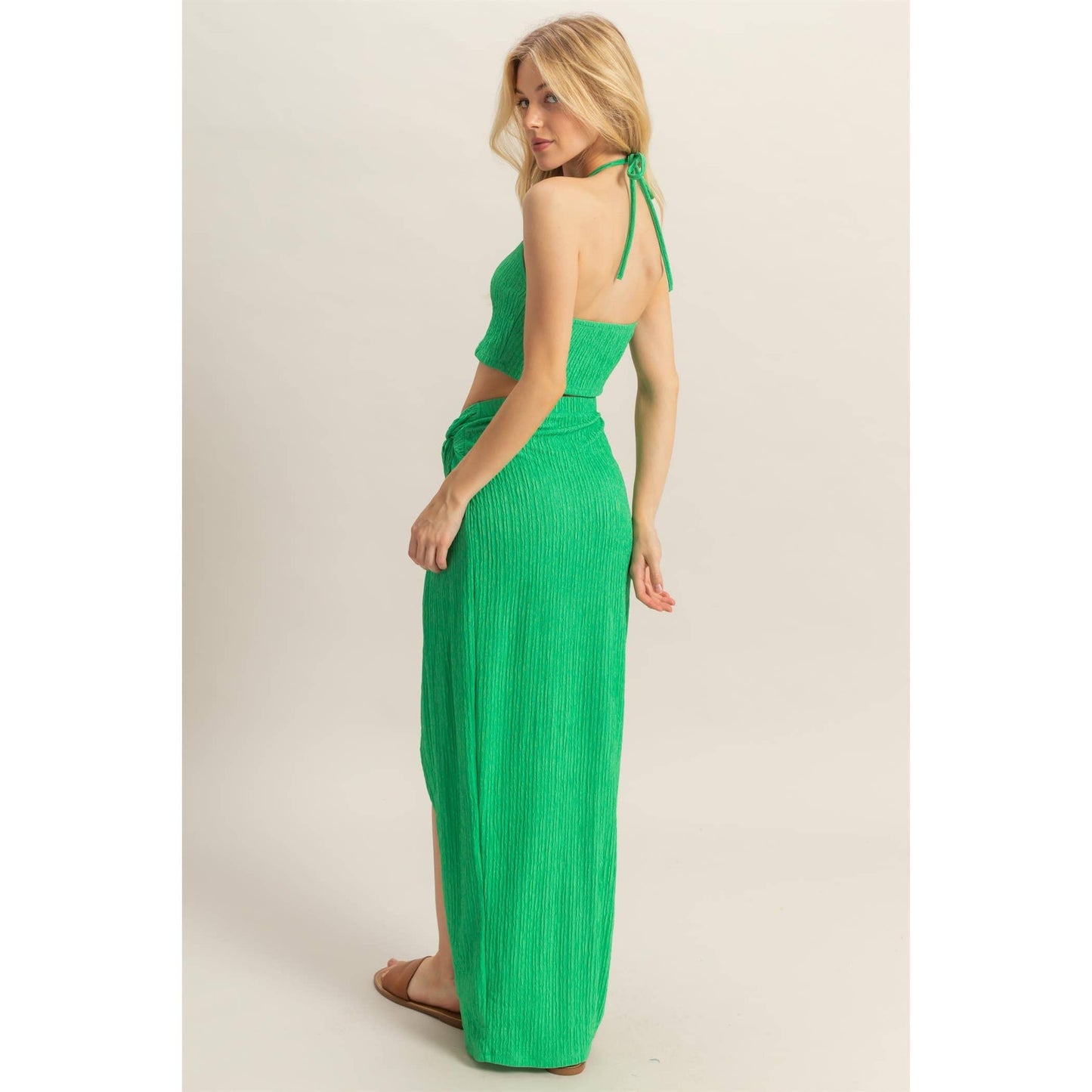 Knit Halter Top And Knotted Skirt Set