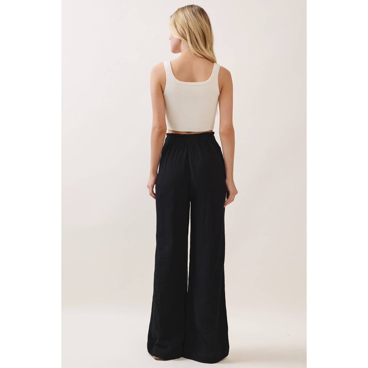 DOUBLE GAUZE SOLID WIDE LEG PANTS